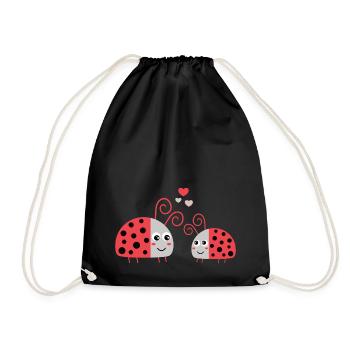 Mom/Dad Ladybug with Child Heart Points - Drawstring Bag - black - Front