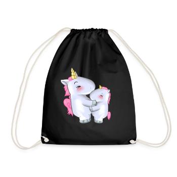 Cute unicorn duo, unicorns cute cute gift - Drawstring Bag - black - Front