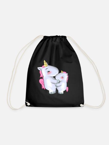 Süßes Einhorn Duo, Einhörner niedlich süß Geschenk - Turnbeutel - Schwarz