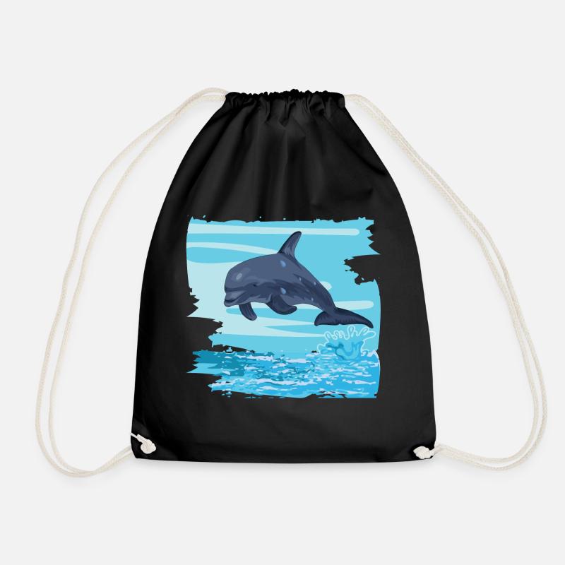 Tümmler Delfin springt aus Meer Wasser Geschenk - Turnbeutel - Schwarz