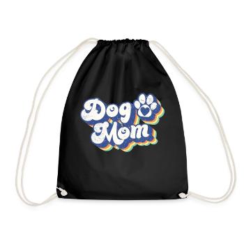 Dog Mom - Retro Dog Paw Funny Dog Lover Mom Gift - Drawstring Bag - black - Front