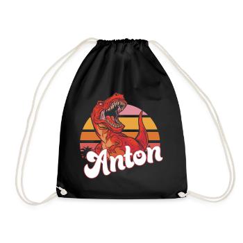 ANTON - Beau prénom de garçon avec T-REX Dino - Sac de sport léger - noir - Devant