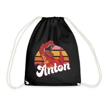 ANTON - Beau prénom de garçon avec T-REX Dino - Sac de sport léger - noir - Devant