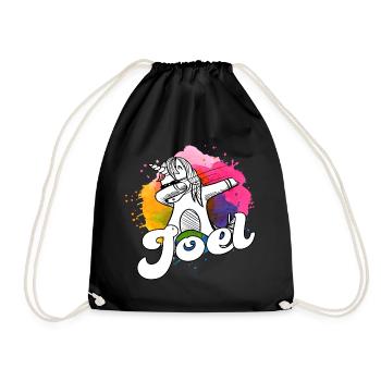 JOEL - Schöner Jungen Name mit Coolem Einhorn - Turnbeutel - Schwarz - Vorne