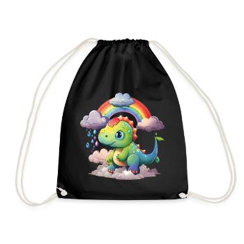 Dinosaurier Dino Baby Regenbogen Geschenk - Turnbeutel - Schwarz - Vorne