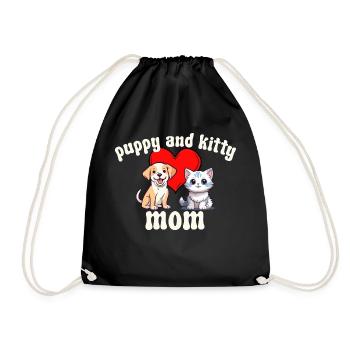 Kids Puppy And Kitty Mom - Drawstring Bag - black - Front