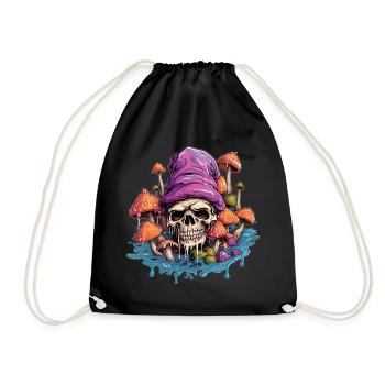 Pilze, Totenkopf, Halloween - Turnbeutel - Schwarz - Vorne