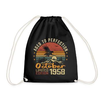 Vintage October 1958 - October 1958 Retro Gift - Drawstring Bag - black - Front