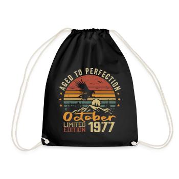 Vintage October 1977 - October 1977 Retro Gift - Drawstring Bag - black - Front