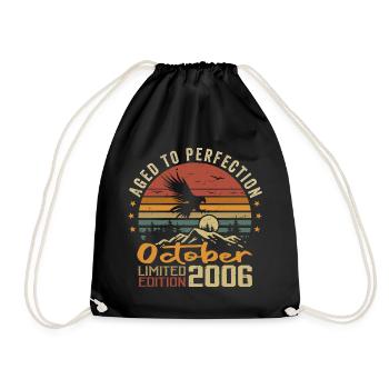 Vintage October 2006 - October 2006 Retro Gift - Drawstring Bag - black - Front