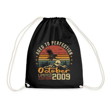Vintage October 2009 - October 2009 Retro Gift - Drawstring Bag - black - Front