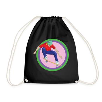 Skateboard Skater Halfpipe Stunt Backflip Board - Drawstring Bag - black - Front