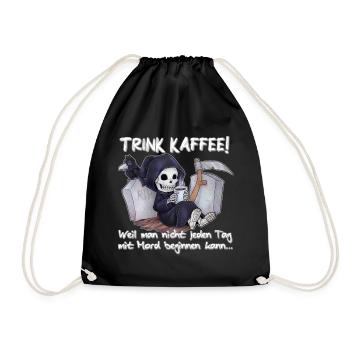 Trink Kaffee - Lustiger Chibi Grim Reaper - Turnbeutel - Schwarz - Vorne
