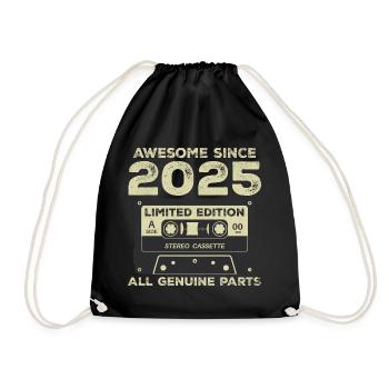 2025 Birthday Born in 2025 Vintage Retro - Drawstring Bag - black - Front