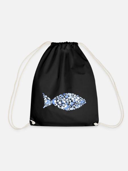 blaue Fische Comic Angler Meer Urlaub christlich - Turnbeutel - Schwarz
