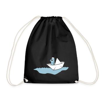 Papierboot mit Kapitän - Turnbeutel - Schwarz - Vorne