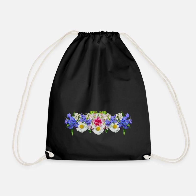 Blumen Blüten Frühling Dirndl florales Ornament - Turnbeutel - Schwarz