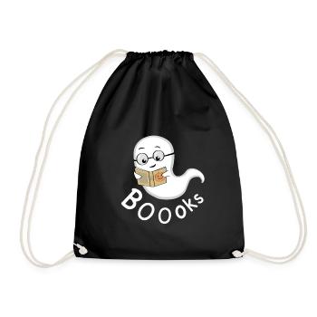 Ghost Boo Halloween Book Bookworm - Drawstring Bag - black - Front