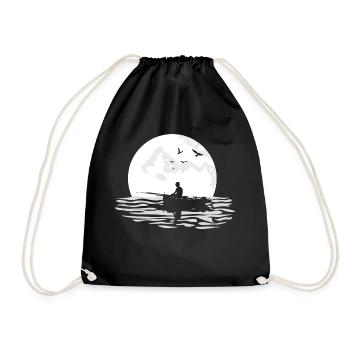 Lonely angler by moonlight 4 - Drawstring Bag - black - Front
