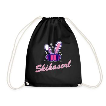 Apres Ski Skihaserl Skihasen Skihäschen - Turnbeutel - Schwarz - Vorne