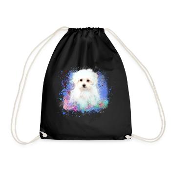 malteser ,chien blanc ,chien, peinture - Sac de sport léger - noir - Devant