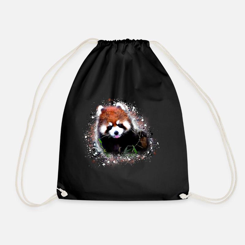 Red panda,graffiti painting,panda bear, bear - Drawstring Bag - black