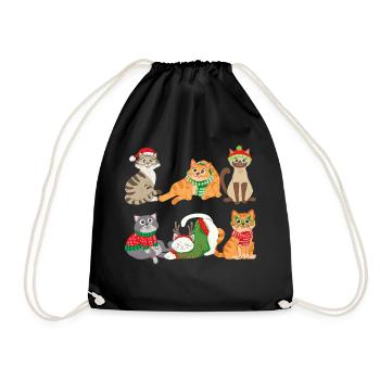 Katzen Weihnachtsbaum Weihnachten-Outfit Katze - Turnbeutel - Schwarz - Vorne