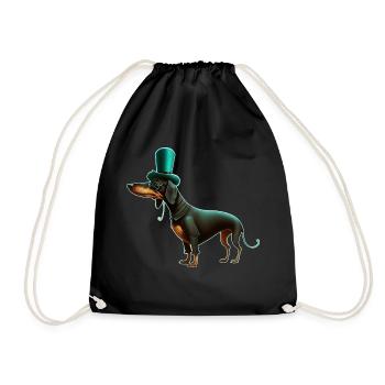 Eleganter Dackel in Zylinder und Gläsern - Turnbeutel - Schwarz - Vorne
