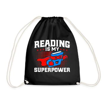 Reading is my superpower Read Book Gift - Drawstring Bag - black - Front