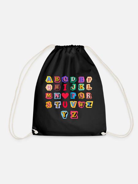 Alphabet ABC I love you - Drawstring Bag - black