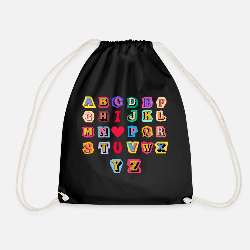 Alphabet ABC I love you - Drawstring Bag - black