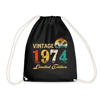 Vintage 1974 Limited Edition Made In 1974 Birthday - Drawstring Bag - black - Front