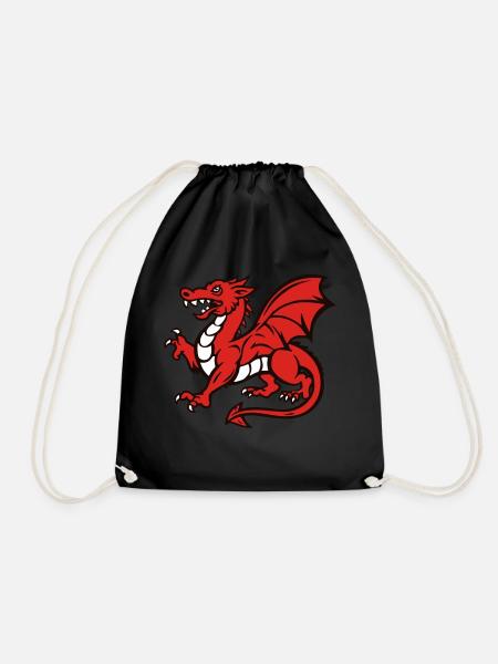 Welsh Red Dragon - Drawstring Bag - black
