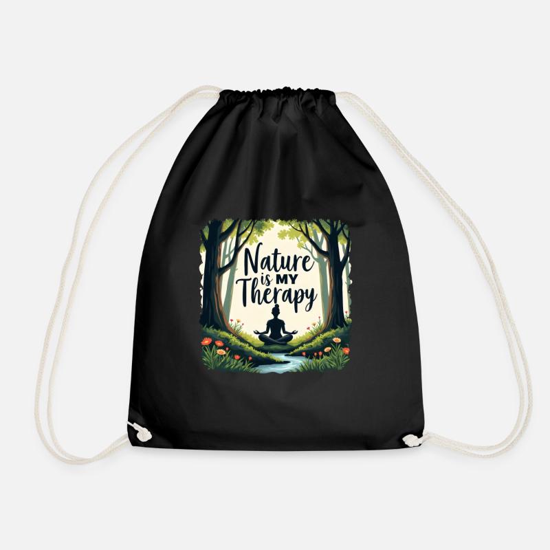 Nature is my Therapy - Meditation im Wald - Turnbeutel - Schwarz