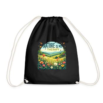 Nature is my Therapy - Flower Meadow - Drawstring Bag - black - Front