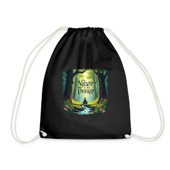 Nature is my Therapy - Meditation in the forest - Drawstring Bag - black - Front