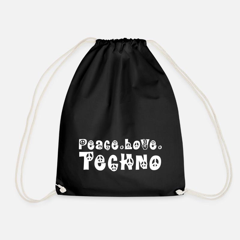 Peace Love Techno - Drawstring Bag - black