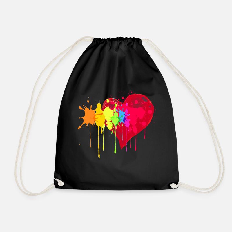 Big red heart with color platter - Drawstring Bag - black