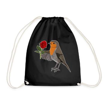 Robin with red rose bird motif - Drawstring Bag - black - Front