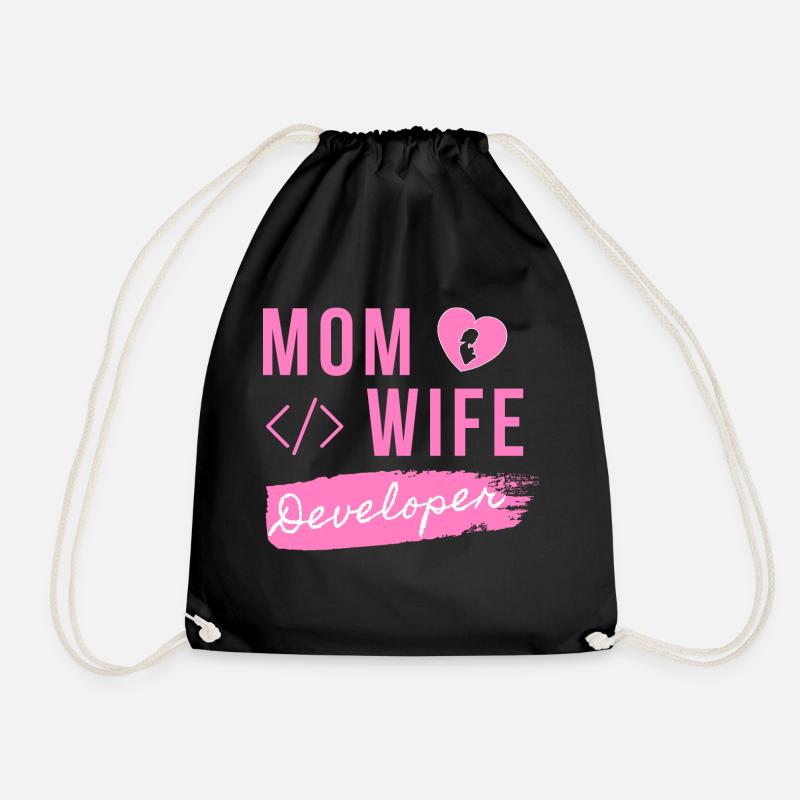 Mom Wife Developer - Developer Mom - Drawstring Bag - black