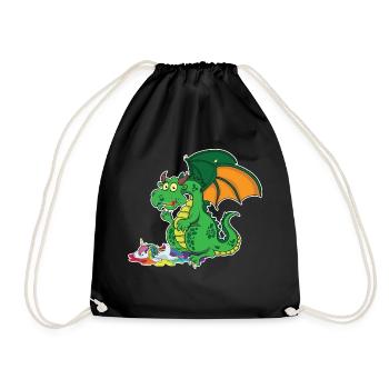 Lustiger Drache - Drache frisst Einhorn - Turnbeutel - Schwarz - Vorne