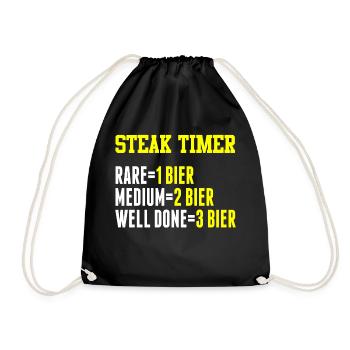 Steaktimer Rare 1Bier Medium 2Bier Well Done 3Bier - Turnbeutel - Schwarz - Vorne