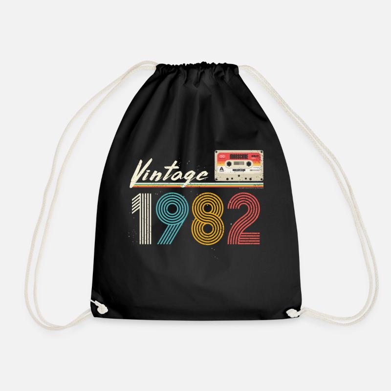 Vintage Cassette 1982 - Drawstring Bag - black