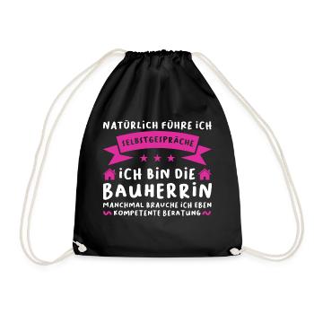 Bauherrin Bauherr Häuslebauer Geschenk - Turnbeutel - Schwarz - Vorne