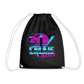 Calais Beach Retro synthwave Calais plage nord - Sac de sport léger - noir - Devant
