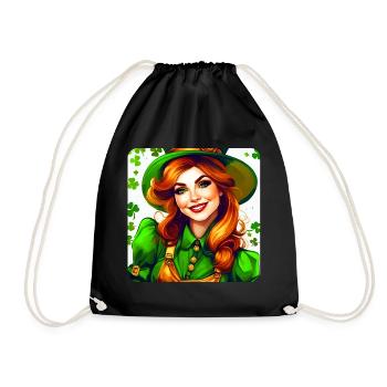 Saint Patricks Day Kobold Mädchen mit Kleeblatt - Turnbeutel - Schwarz - Vorne