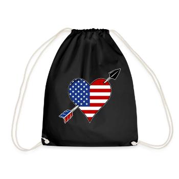 USA Flag Heart Love - Drawstring Bag - black - Front