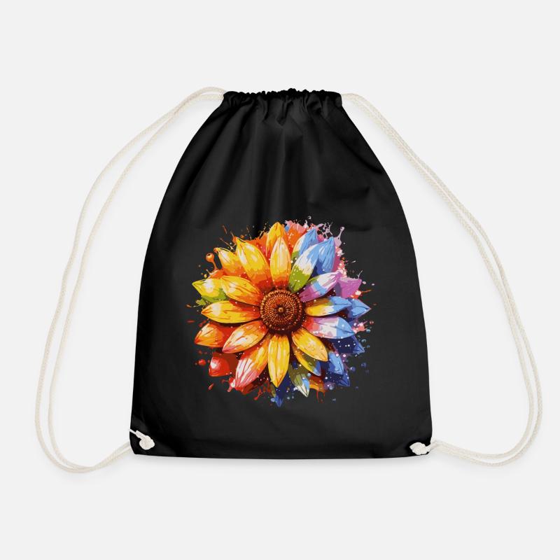 Rainbow Sunflower - Drawstring Bag - black