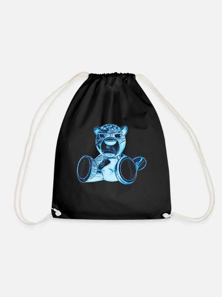Creepy Teddy Blue - Drawstring Bag - black