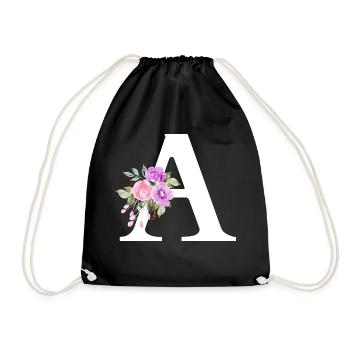 Purple Floral Letter - Drawstring Bag - black - Front